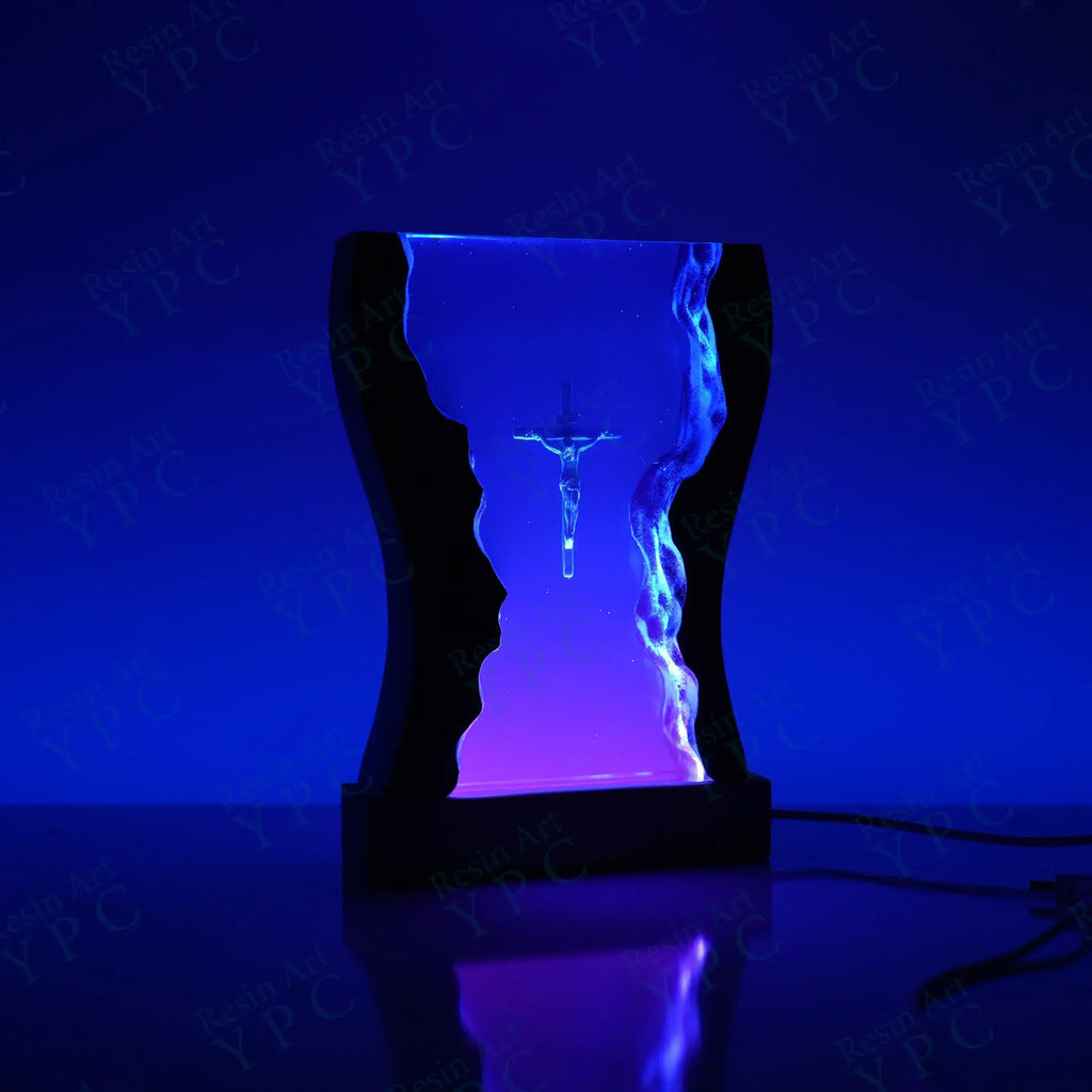 Cross Night Light, Resin Desk Decor with Glowing Light