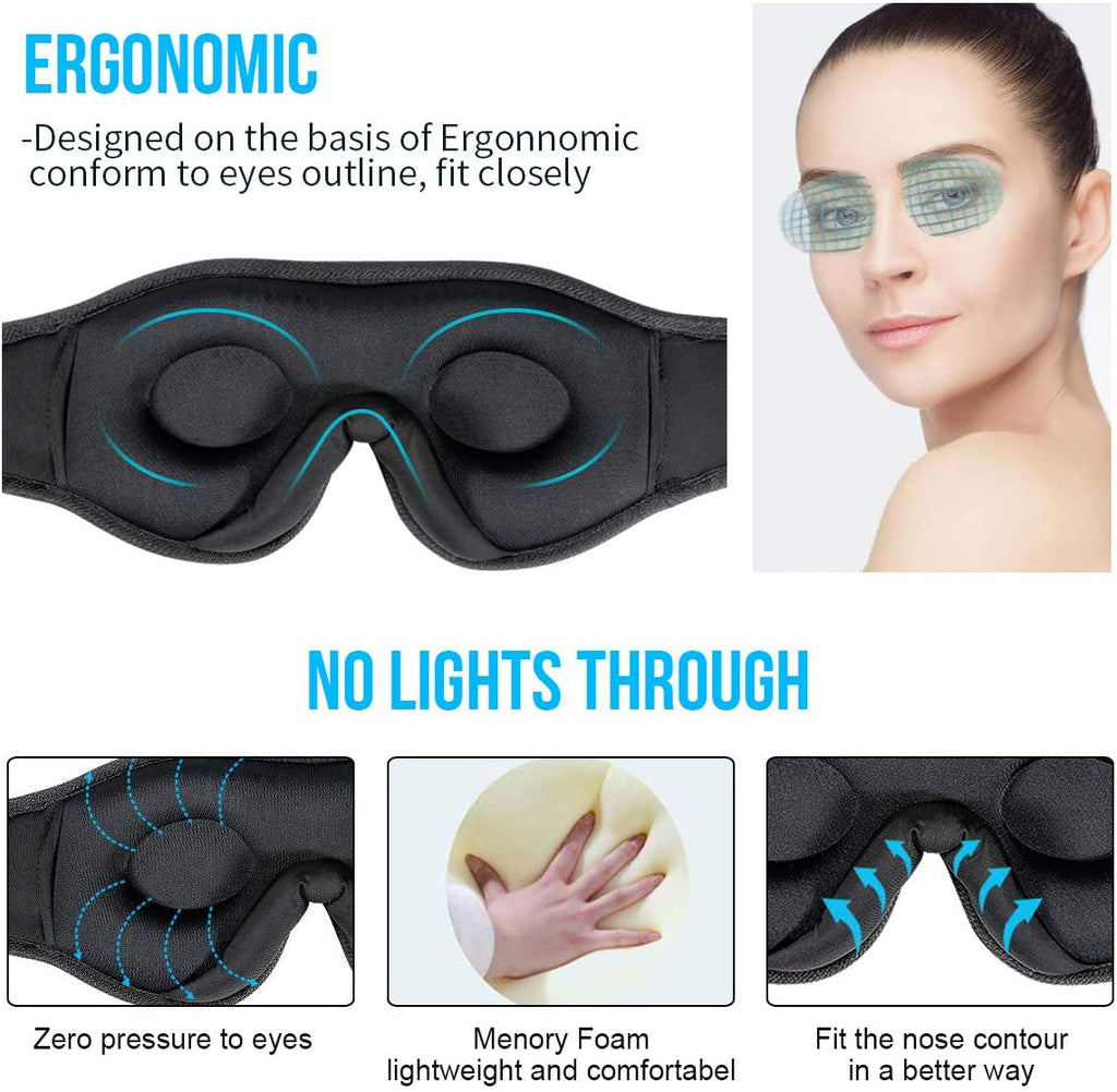 Bluetooth Sleep Mask with Built-in Speakers, Blackout