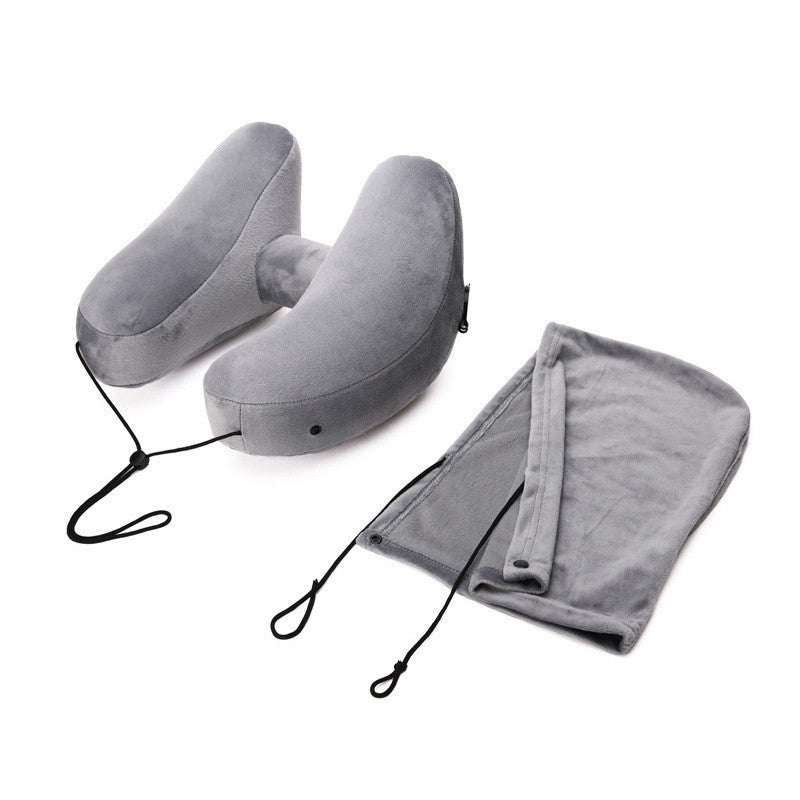 Hooded Travel Pillow, H-Shaped Inflatable Neck Pillow