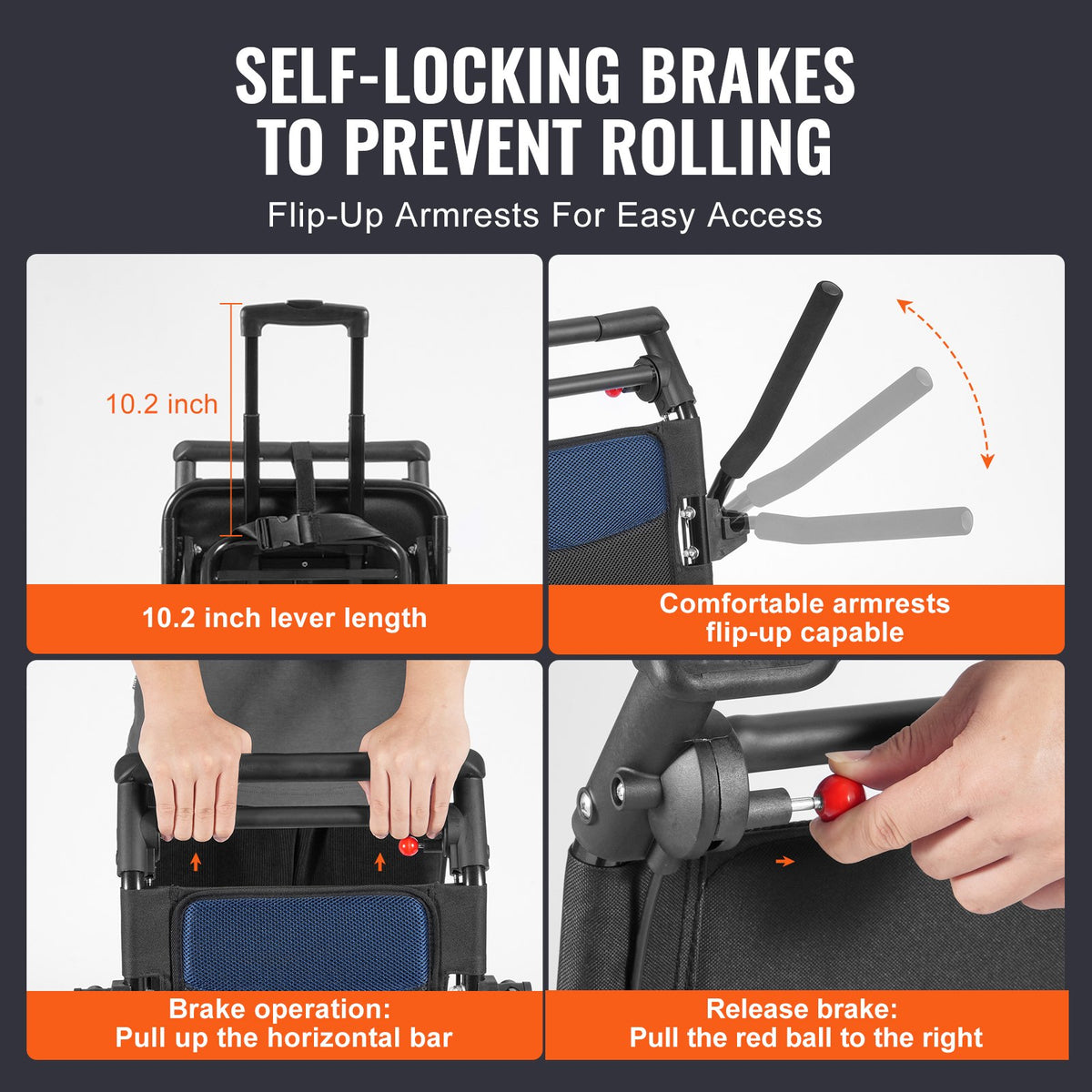 Lightweight Folding Transport Chair, Aluminum, 220lbs