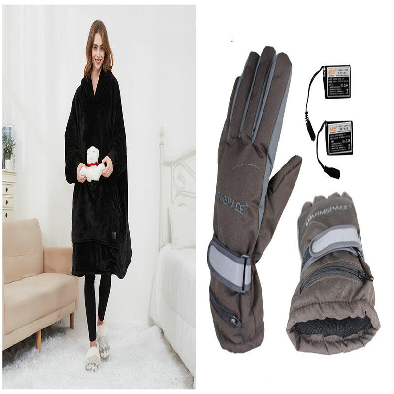USB Heated Wearable Blanket Hoodie, Oversized Sherpa Heated Robe