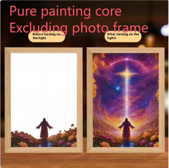 Jesus LED Light Painting, Light-Up Cross Frame Night Light