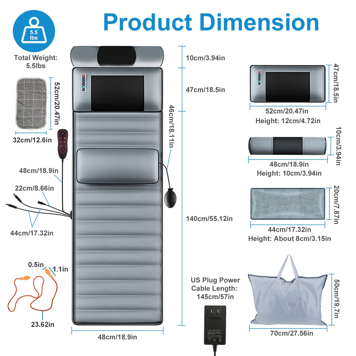 Heated Full Body Massage Mat with 10 Vibration Motors & Neck Massager