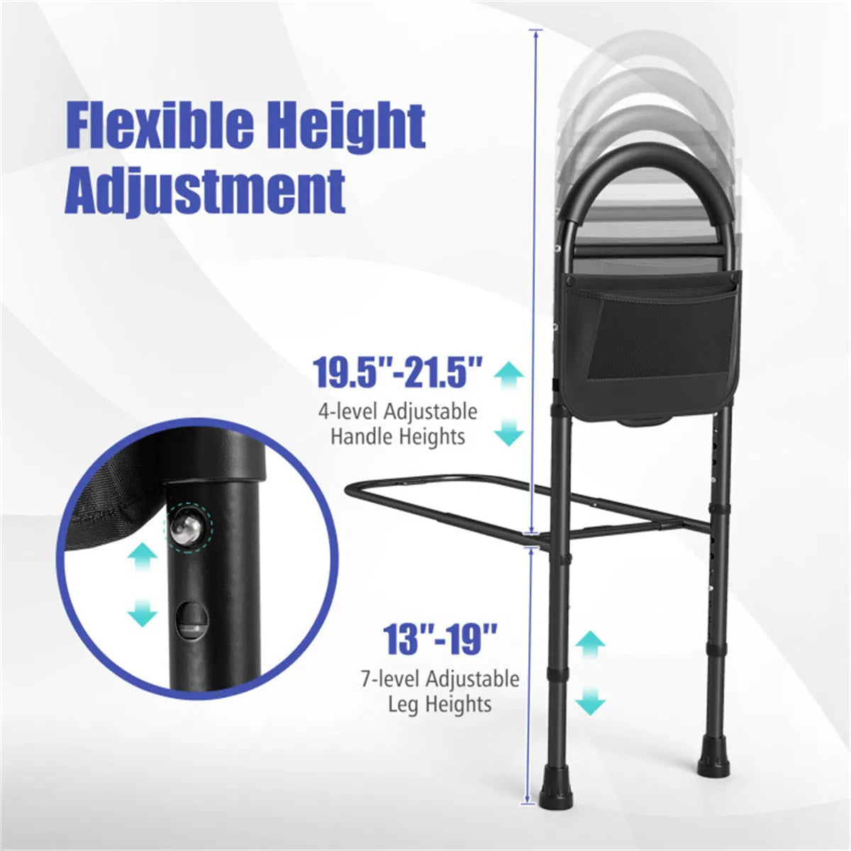 Height Adjustable Bed Assist Rail for Elderly Adults