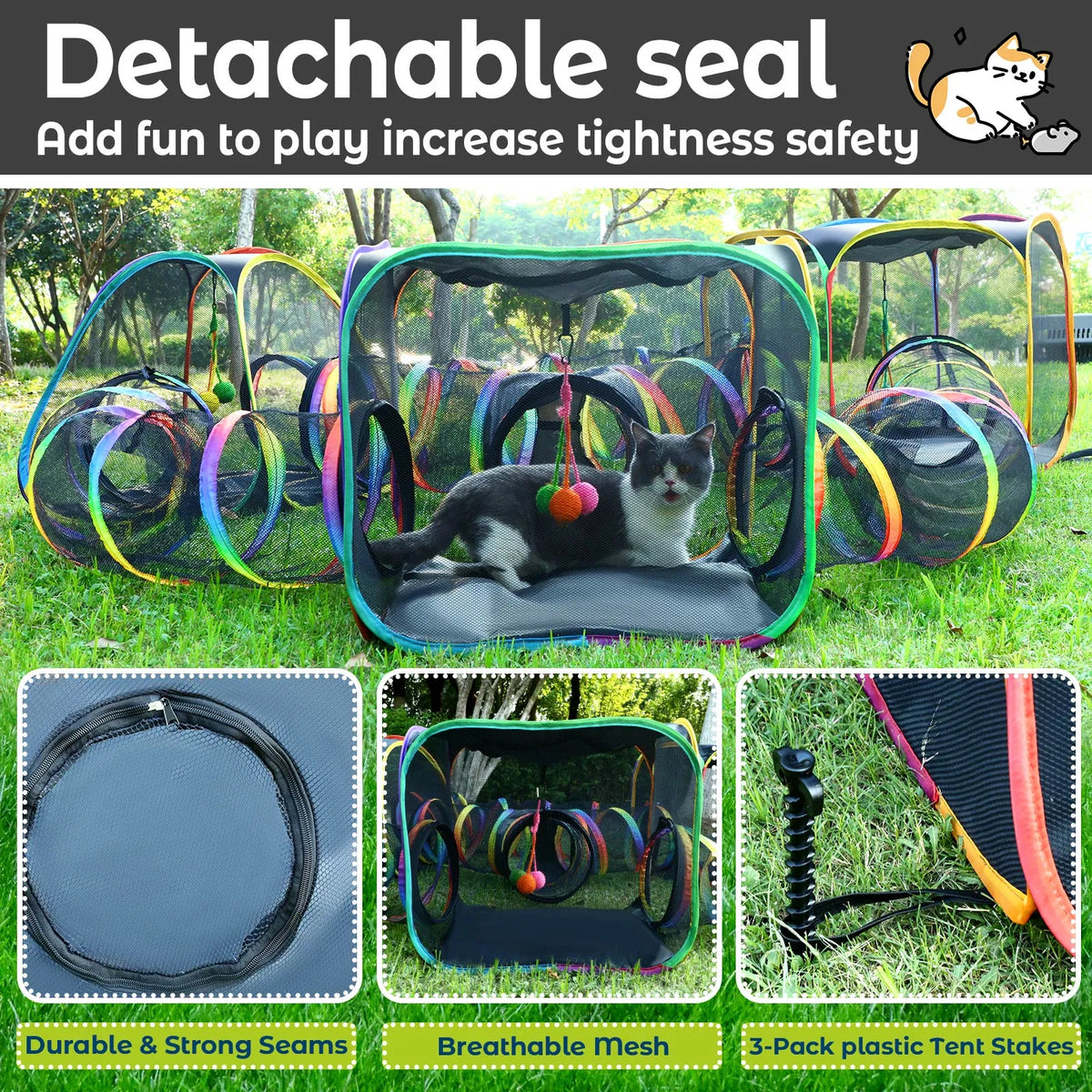Portable Cat Enclosure, 7-in-1 Outdoor Catio with Tent & Tunnel