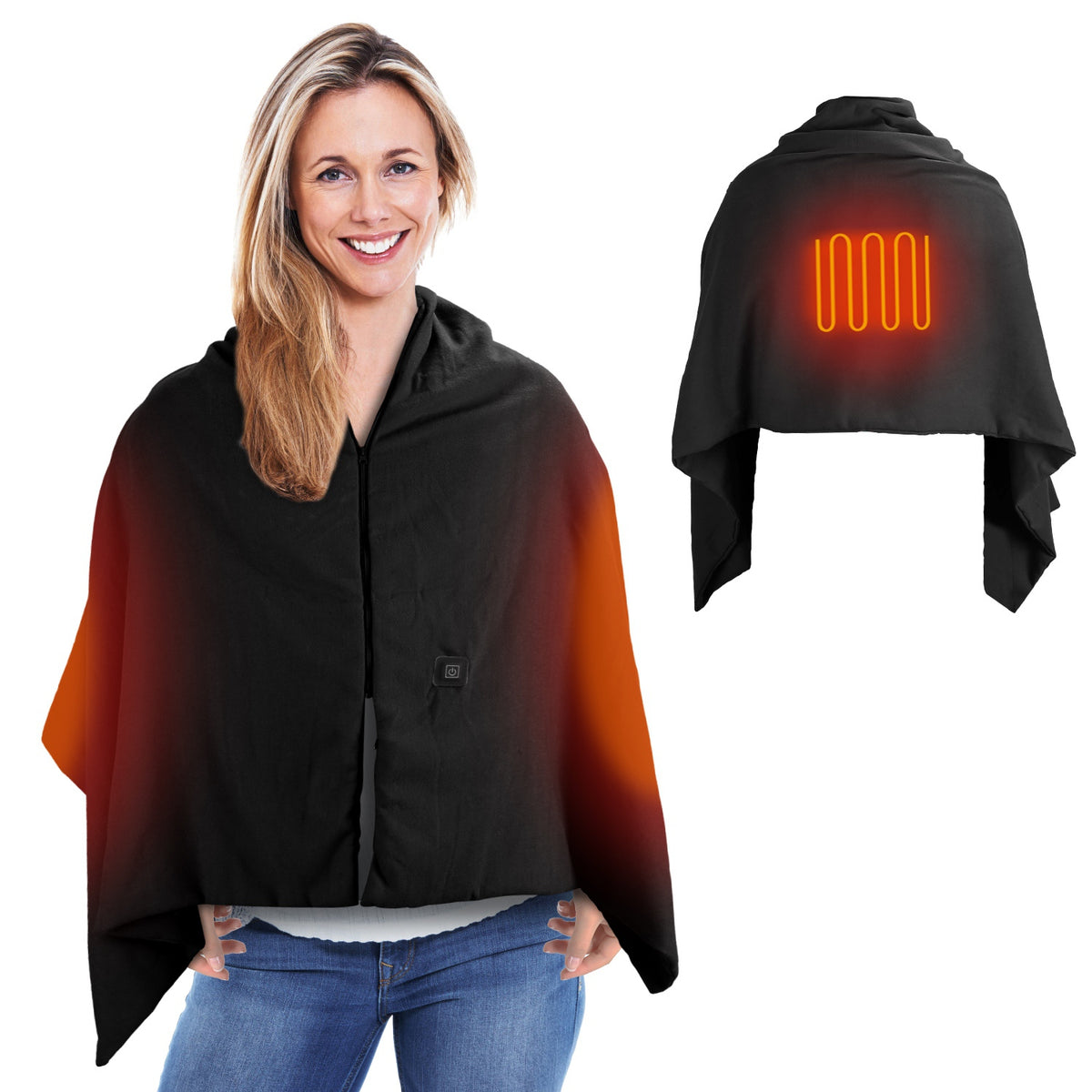USB Heated Shawl Wearable Heating Blanket with Zipper, 79x24in