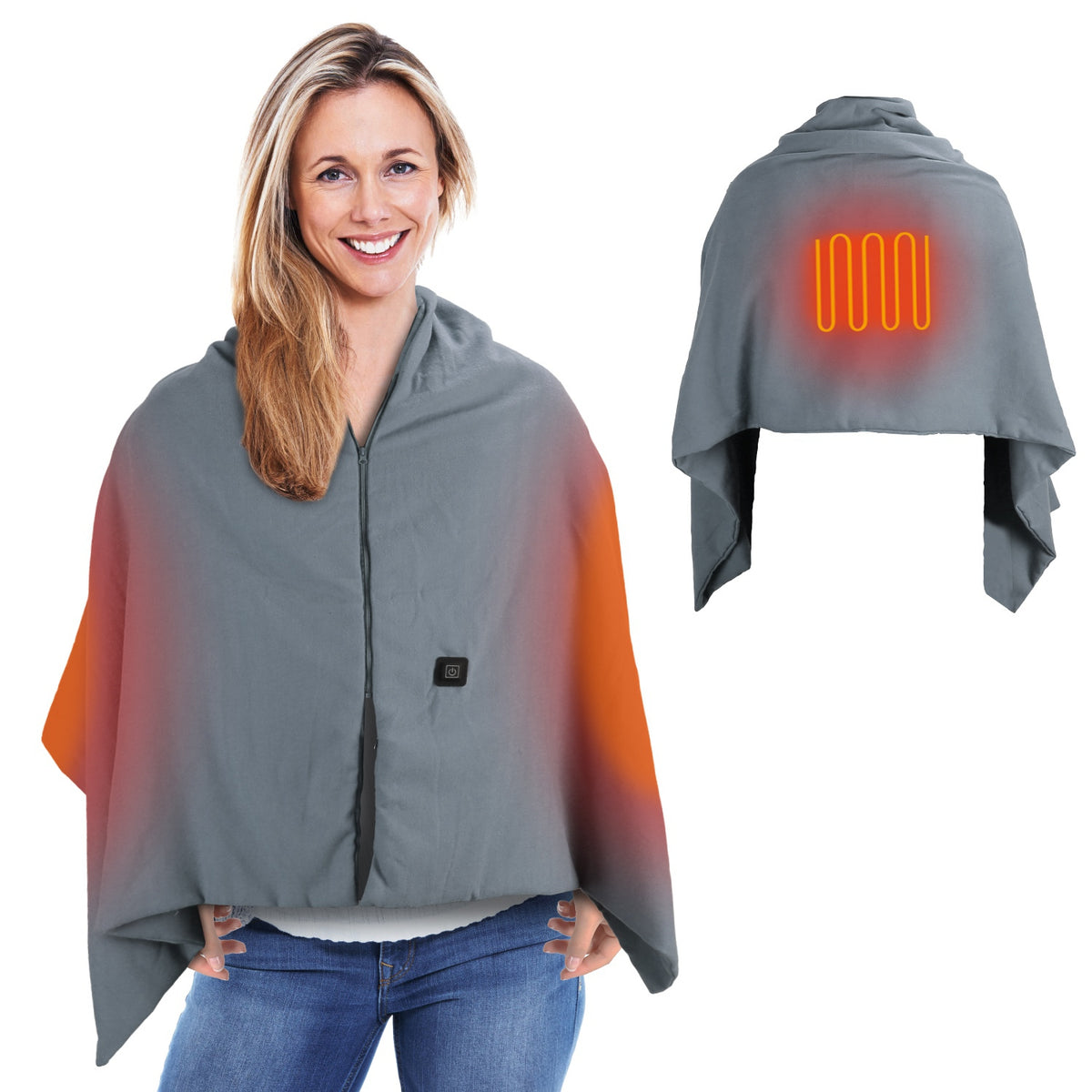 USB Heated Shawl Wearable Heating Blanket with Zipper, 79x24in