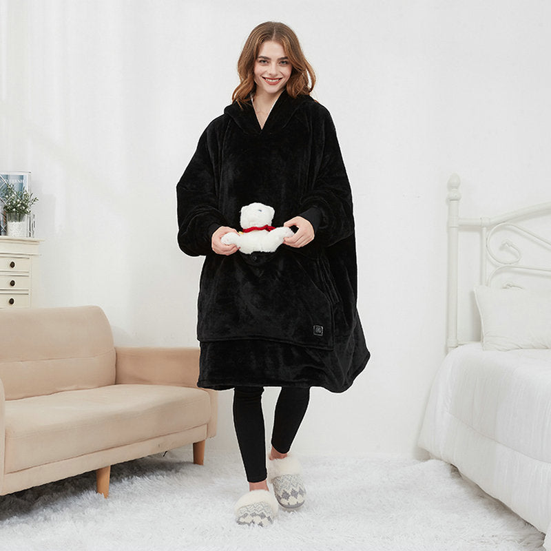 USB Heated Wearable Blanket Hoodie, Oversized Sherpa Heated Robe