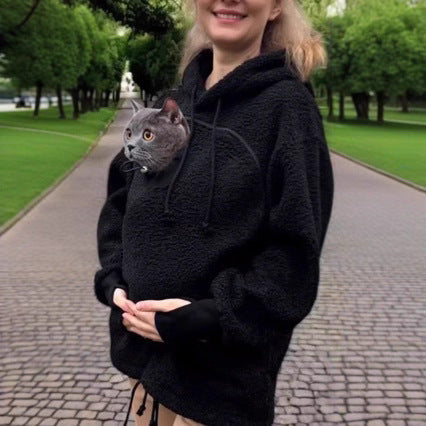 Women's Pet Pouch Hoodie with Kangaroo Pocket for Cats