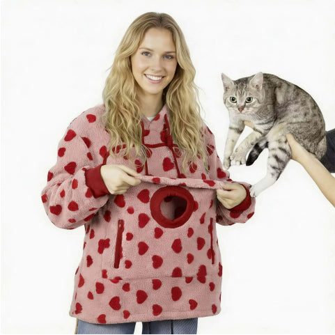 Women's Pet Pouch Hoodie with Kangaroo Pocket for Cats