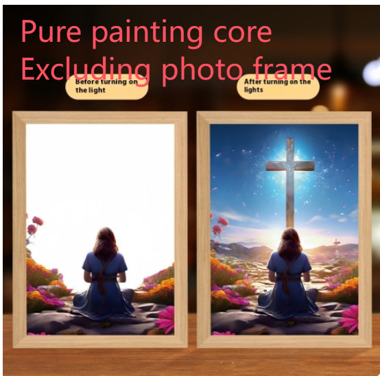 Jesus LED Light Painting, Light-Up Cross Frame Night Light