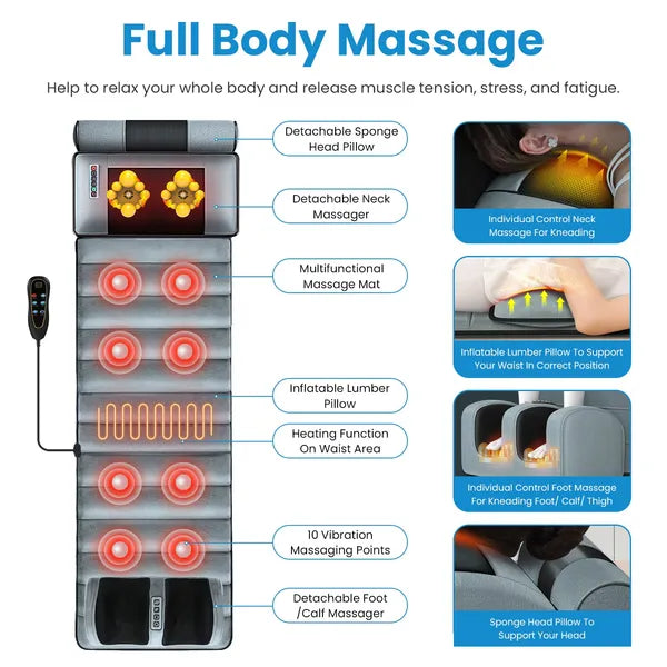 Full Body Heated Vibration Massage Mat with Neck & Foot Massage