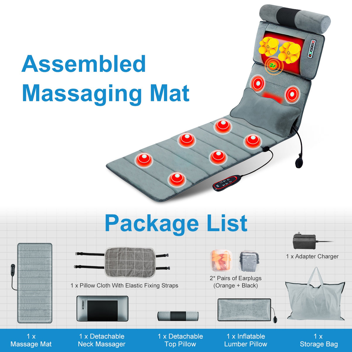 Heated Full Body Massage Mat with 10 Vibration Motors & Neck Massager
