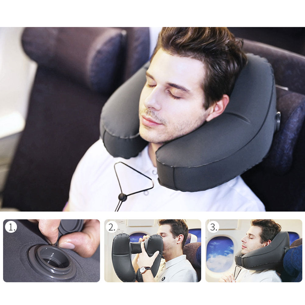 Hooded Travel Pillow, H-Shaped Inflatable Neck Pillow