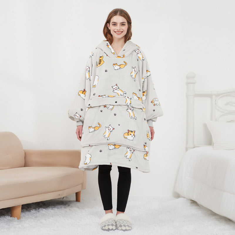 USB Heated Wearable Blanket Hoodie, Oversized Sherpa Heated Robe