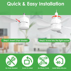 Socket Fan Light with Remote, Dimmable LED Ceiling Fan 12W