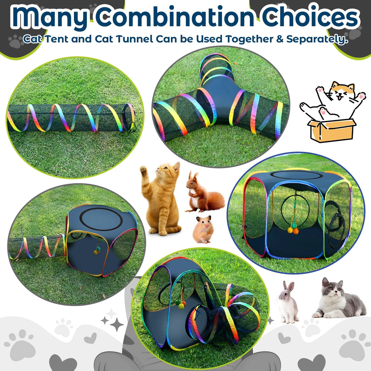 Portable Cat Enclosure, 7-in-1 Outdoor Catio with Tent & Tunnel