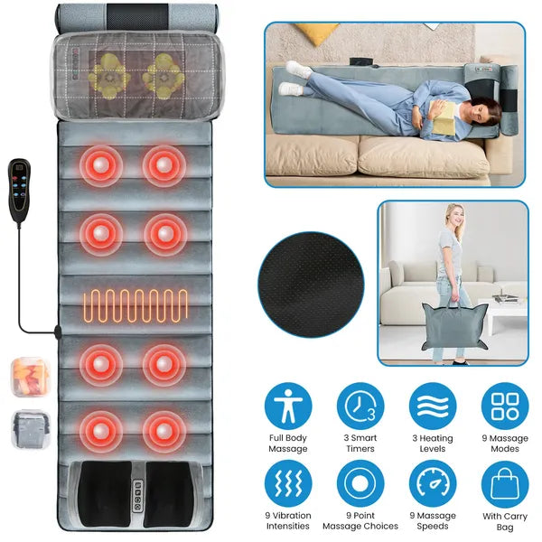 Full Body Heated Vibration Massage Mat with Neck & Foot Massage