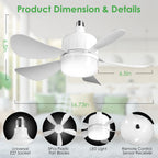 Socket Fan Light with Remote, Dimmable LED Ceiling Fan 12W