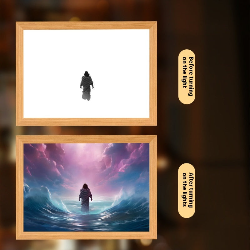 Jesus LED Light Painting, Light-Up Cross Frame Night Light