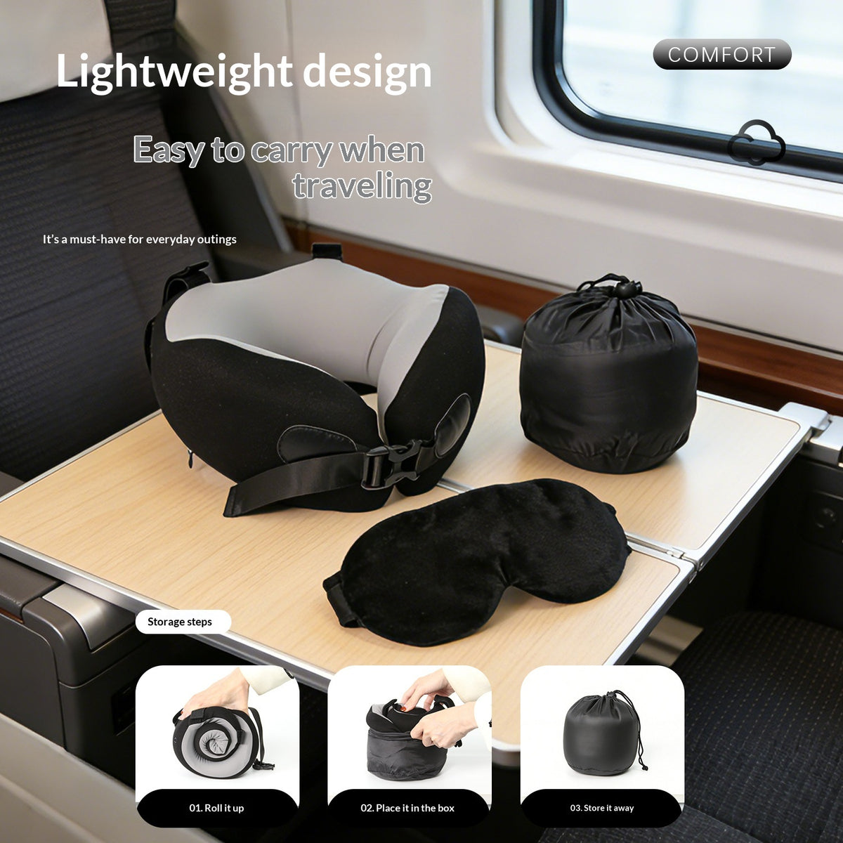 Travel Sleep Set: Memory Foam Neck Pillow and Eye Mask