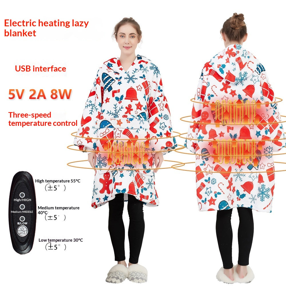 USB Heated Wearable Blanket Hoodie, Oversized Sherpa Heated Robe