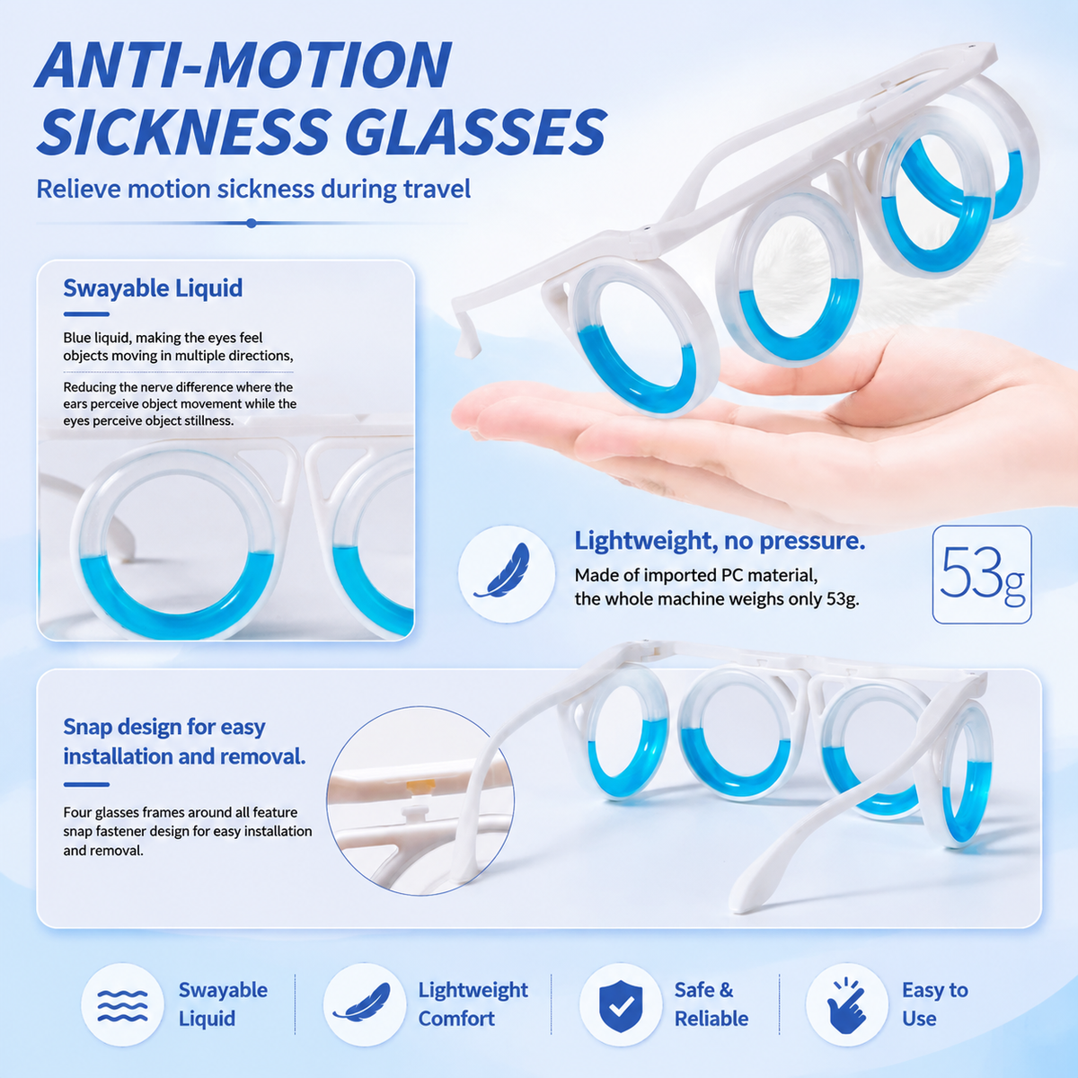 Anti-Motion Sickness Glasses for Car, Boat, and Plane