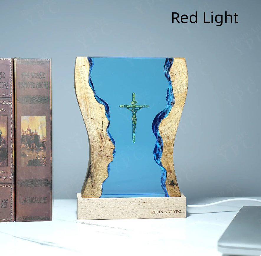 Cross Night Light, Resin Desk Decor with Glowing Light