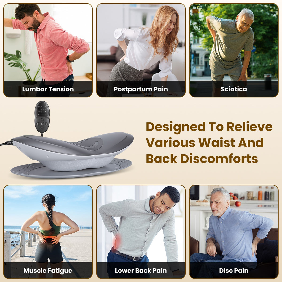 Electric Lumbar Back Stretcher with Air Lift, Heat & Vibration