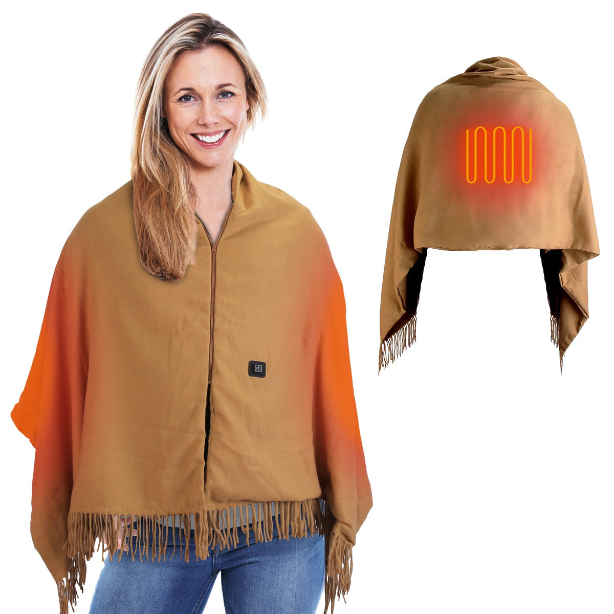 USB Heated Shawl Wearable Heating Blanket with Zipper, 79x24in