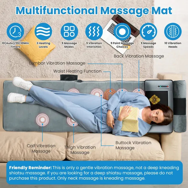 Full Body Heated Vibration Massage Mat with Neck & Foot Massage