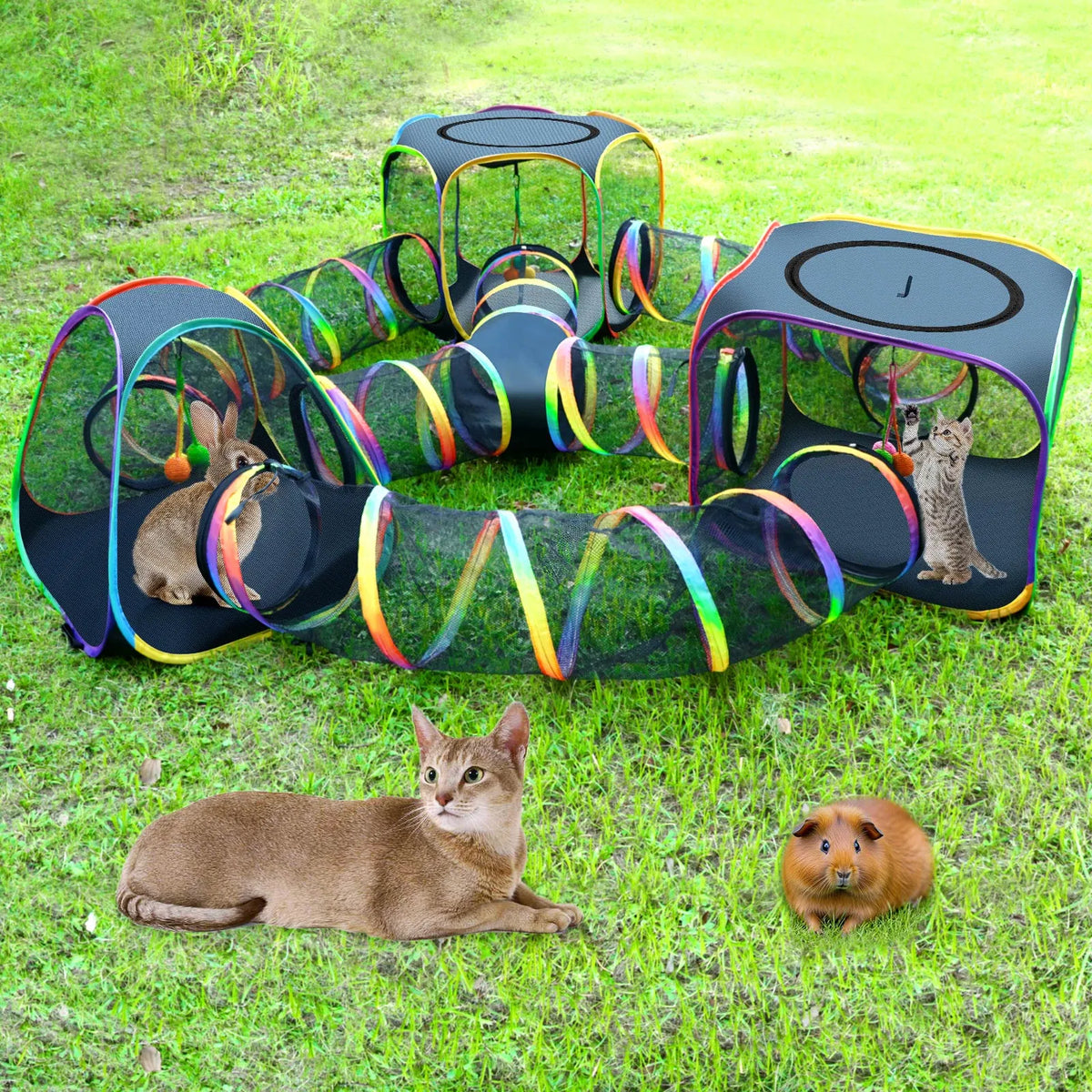 Portable Cat Enclosure, 7-in-1 Outdoor Catio with Tent & Tunnel