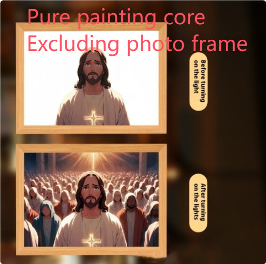 Jesus LED Light Painting, Light-Up Cross Frame Night Light