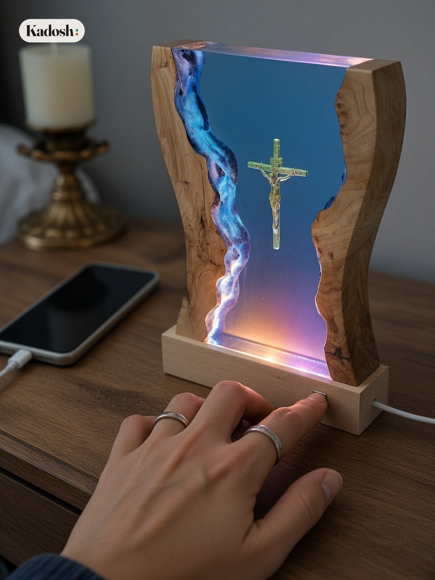Cross Night Light, Resin Desk Decor with Glowing Light