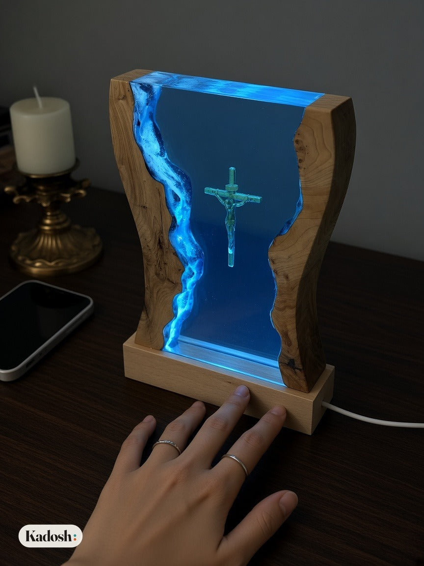 Cross Night Light, Resin Desk Decor with Glowing Light