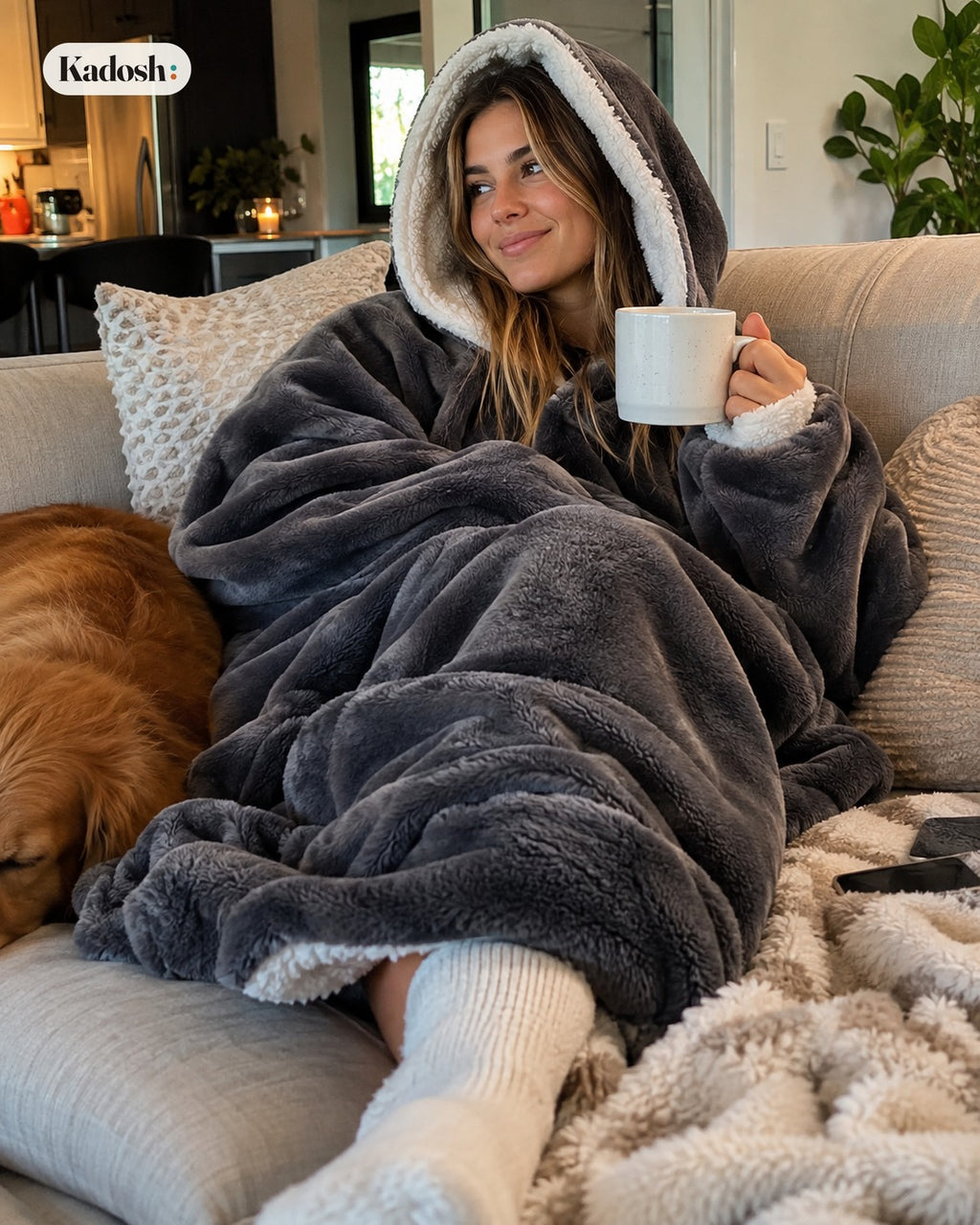 USB Heated Wearable Blanket Hoodie, Oversized Sherpa Heated Robe