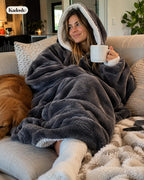 USB Heated Wearable Blanket Hoodie, Oversized Sherpa Heated Robe