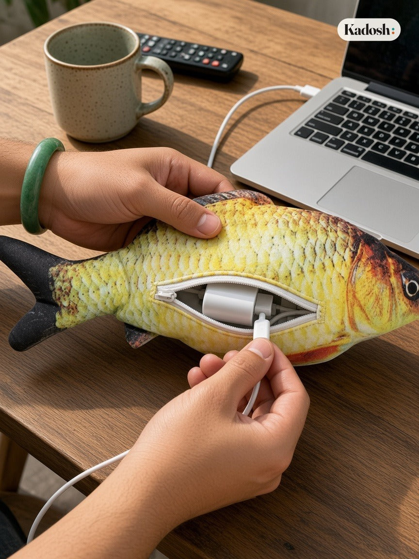 Flopping Fish Cat Toy, USB Rechargeable Moving Fish Plush