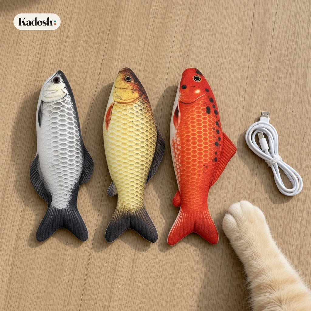 Flopping Fish Cat Toy, USB Rechargeable Moving Fish Plush