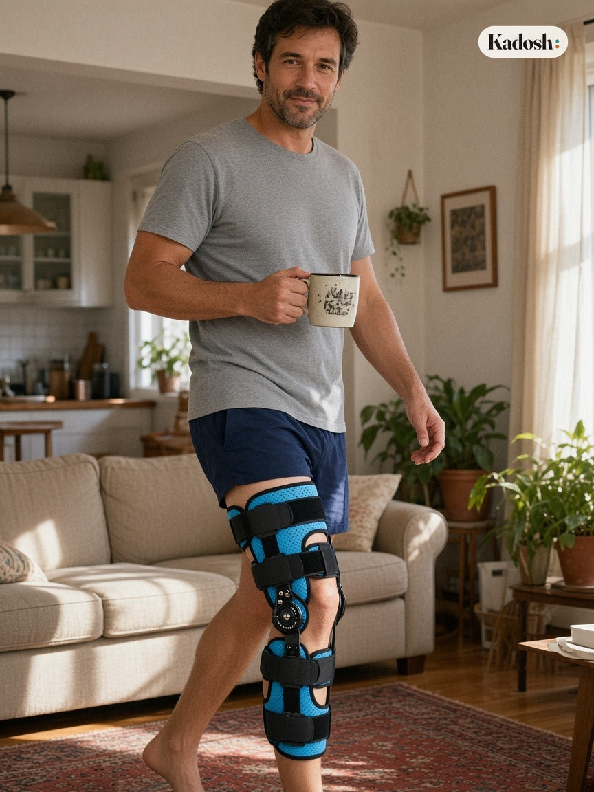 Hinged Knee Brace, Breathable Full Leg Knee Stabilizer Support