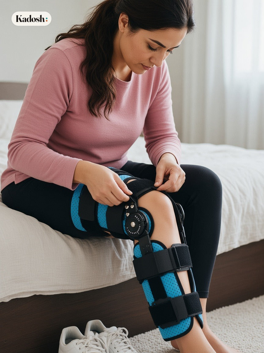 Hinged Knee Brace, Breathable Full Leg Knee Stabilizer Support