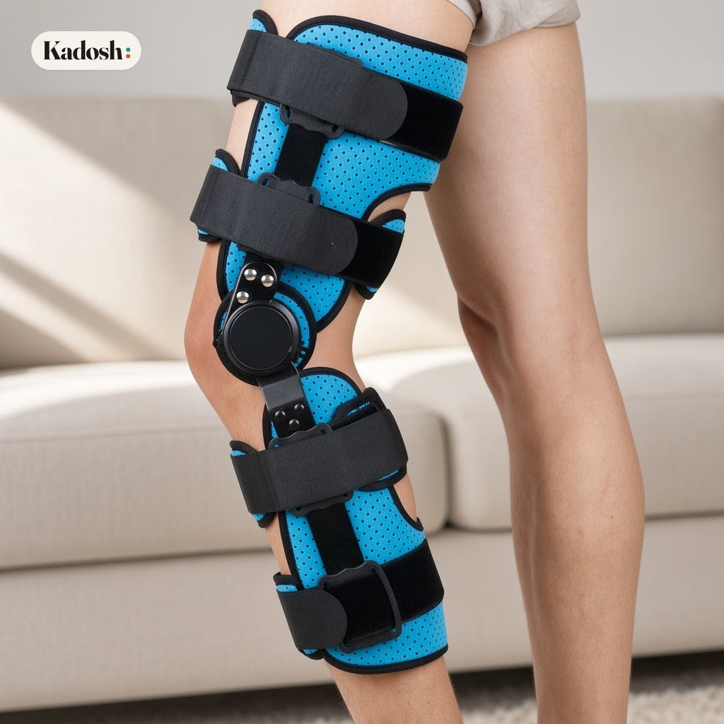 Hinged Knee Brace, Breathable Full Leg Knee Stabilizer Support