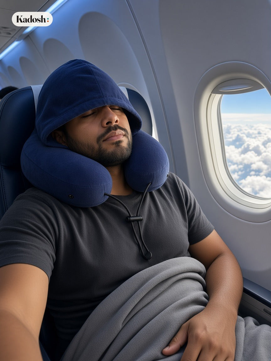 Hooded Travel Pillow, H-Shaped Inflatable Neck Pillow
