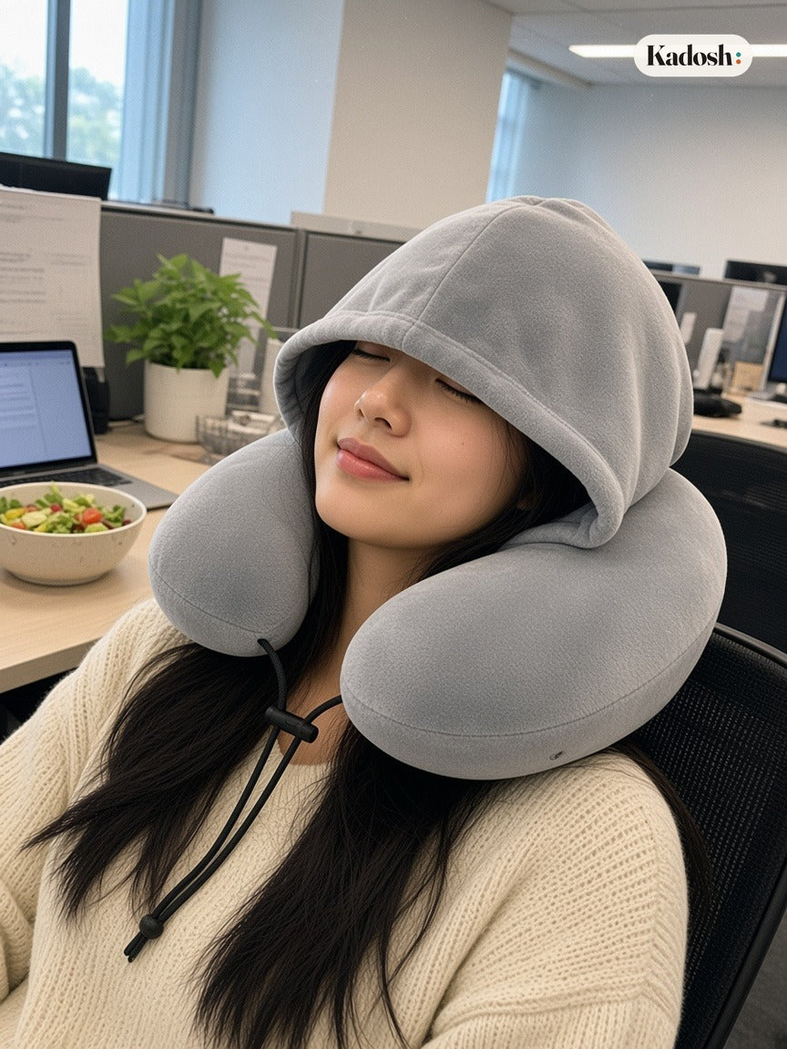 Hooded Travel Pillow, H-Shaped Inflatable Neck Pillow