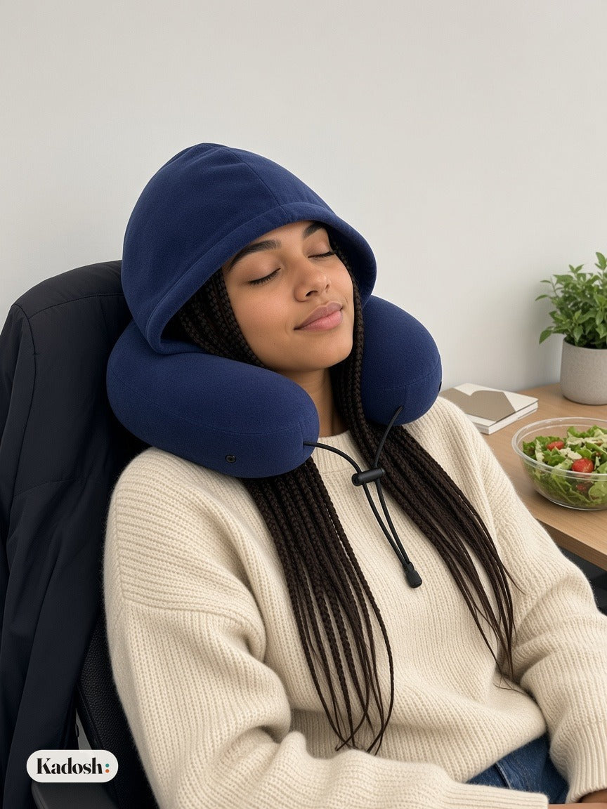 Hooded Travel Pillow, H-Shaped Inflatable Neck Pillow