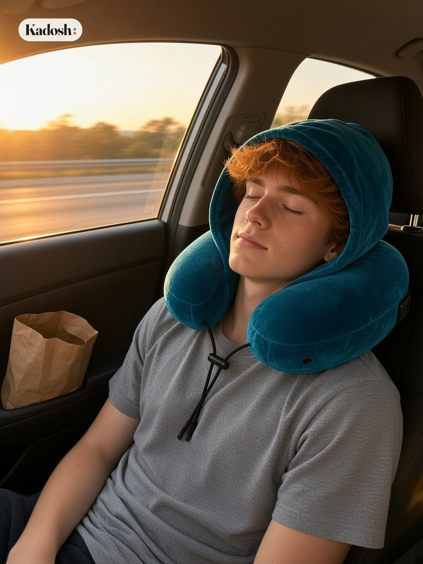 Hooded Travel Pillow, H-Shaped Inflatable Neck Pillow