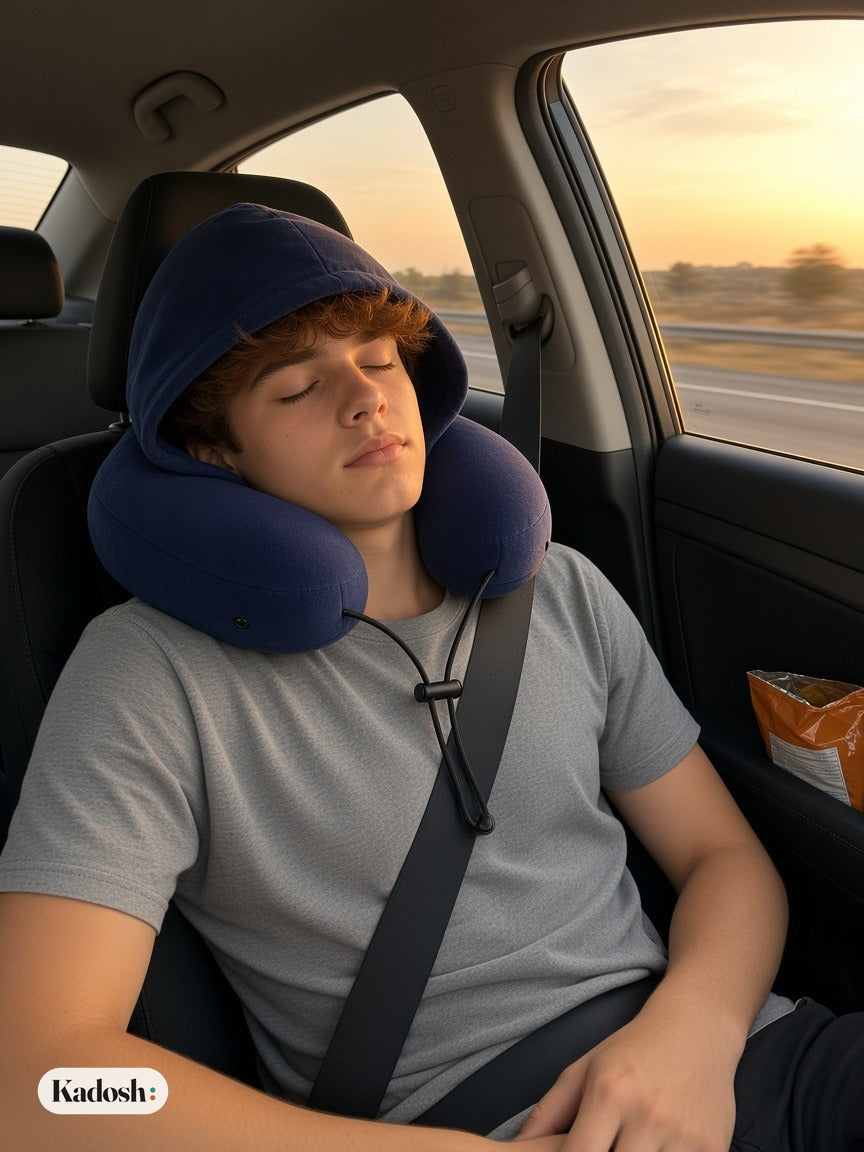 Hooded Travel Pillow, H-Shaped Inflatable Neck Pillow
