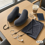 Hooded Travel Pillow, H-Shaped Inflatable Neck Pillow