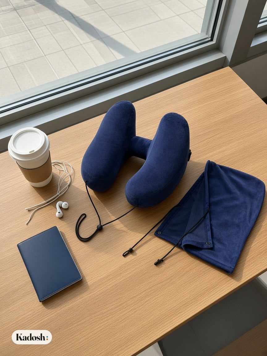 Hooded Travel Pillow, H-Shaped Inflatable Neck Pillow