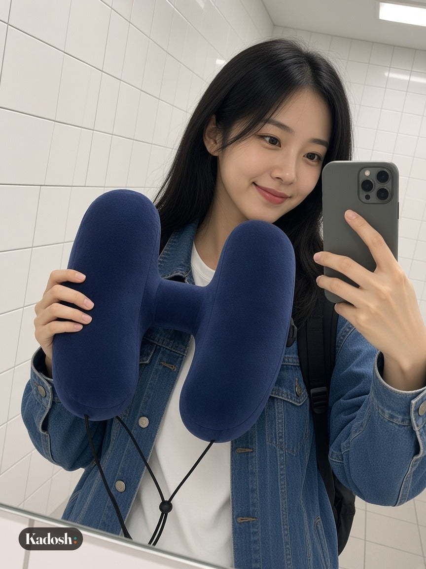Hooded Travel Pillow, H-Shaped Inflatable Neck Pillow